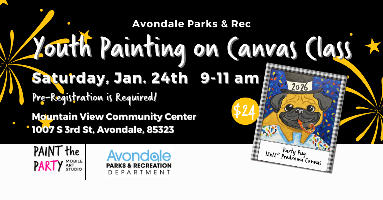 Youth Pug Party Painting On Canvas Class